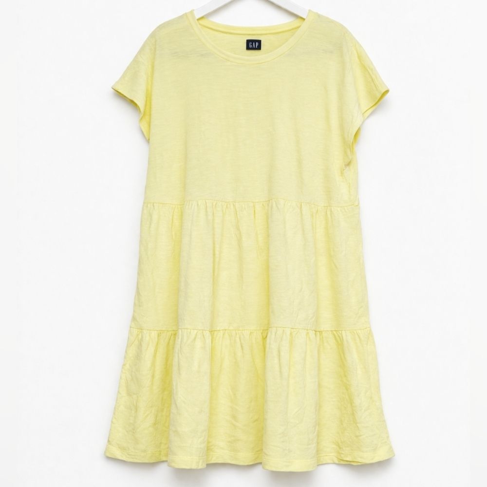 Gap Yellow Tiered Midi Dress L Cotton Blend Casual Spring Basic Sun Dress